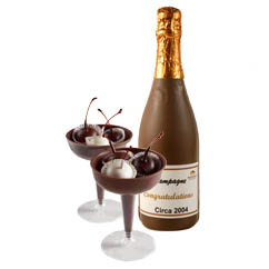 Chocolate Champagne Bottle & Glasses with Chocolate-Covered Cherries